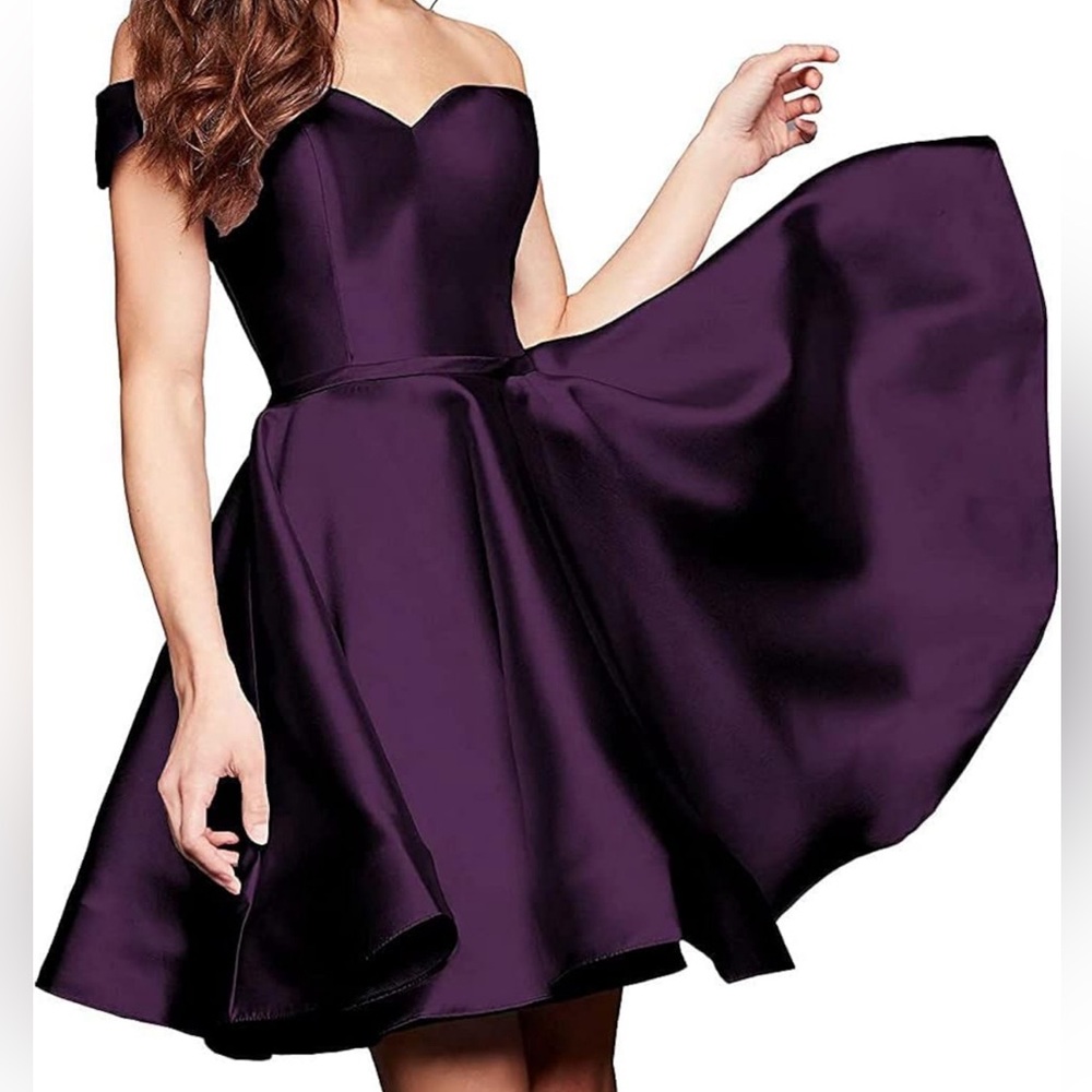 Off Shoulder Satin Dress with Pockets A Line Sweetheart Sleeveless Short Dress